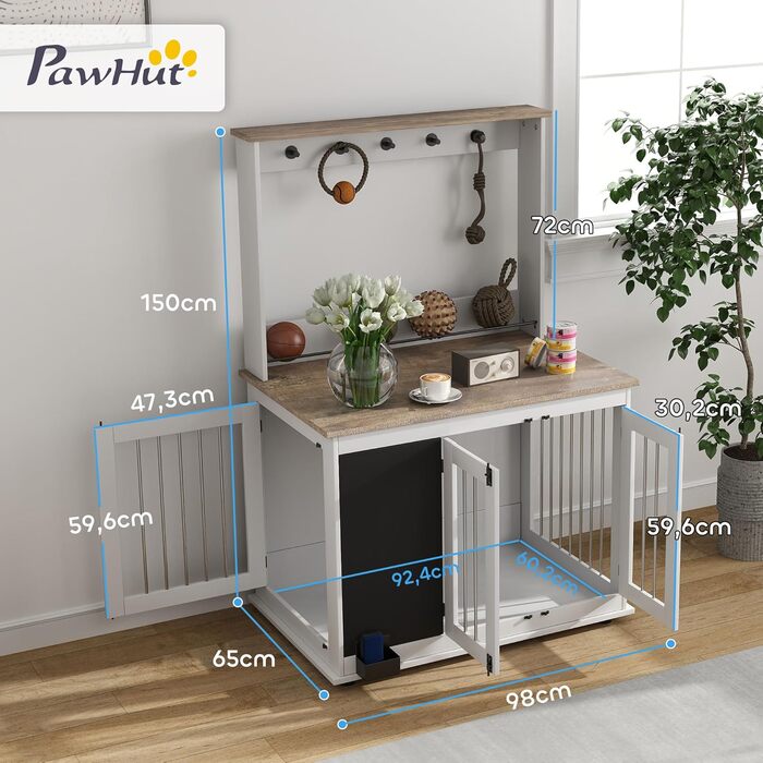 Клітка для собак PawHut - переноска з 3 дверцятами, полиця для іграшок, коліщатка, біла, для великих собак