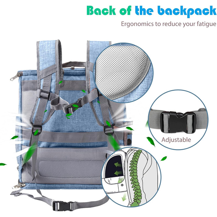 PETCUTE Рюкзак для собак і котів, складаний, з знімним килимком, дихаючий, з регульованими ременями, сумка для подорожей на відкритому повітрі (Темно-синій)