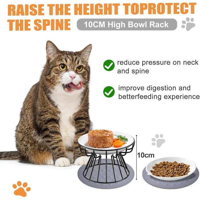 Підвищені годівниці для котів Surmounty (2 шт.) з підставки з силікону, металевий стійкий каркас, миски для корму та води