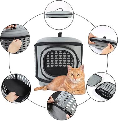 Складана переноска для котів та маленьких собак сірого кольору з м'якою підстилкою