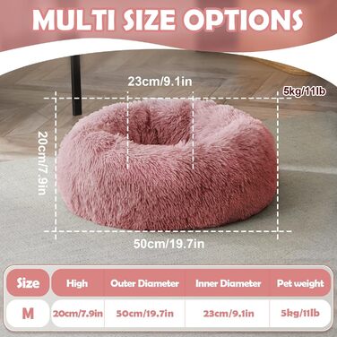 М'яке ліжко для собак та котів, корзина для собак, миється, подушка для собак 70 см, кругла корзинка для собак з плюшу, ліжко для собак та котів, для маленьких, середніх та великих собак, (Д 50 x Ш 50 x В 20 см, Рожевий)