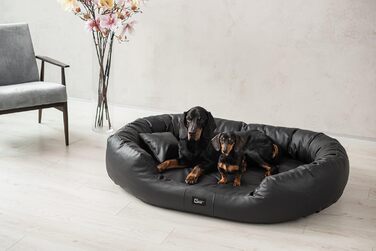 Ортопедичне ліжко для собак Nancy Premium, великий розмір, чорний колір. Зручне, з еко-шкіри, антиковзаюче, зносостійке, для собак середніх та великих порід.
