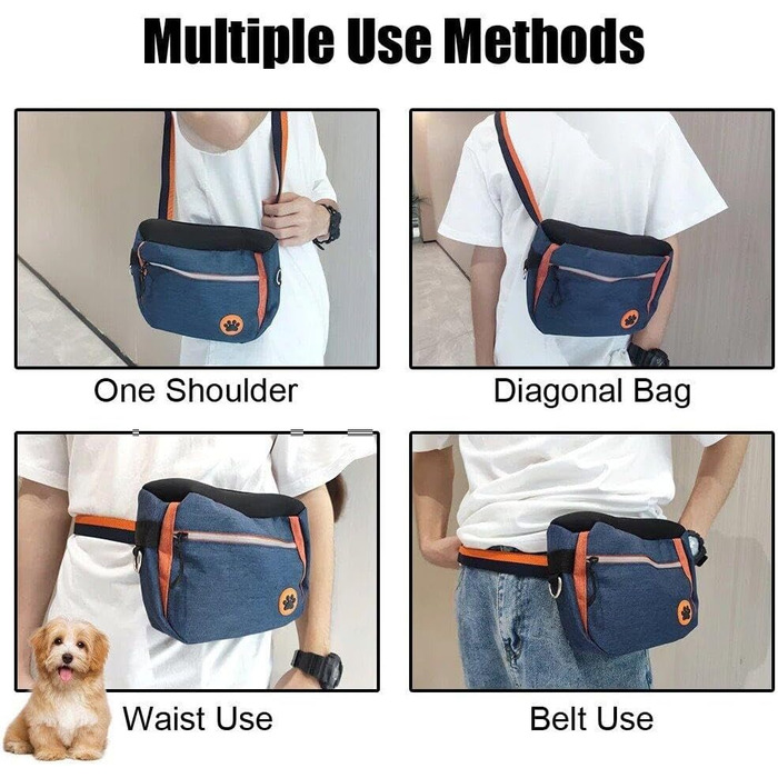 Сумка для собак Lpitoy, сумка для дресирування собак, сумка для прогулянок з регульованим поясом, для собак і цуценят, блакитна