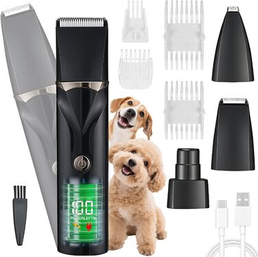 Набір для стрижки собак 4 в 1 Ninonly: тиха, акумуляторна машинка для собак та котів з 4 насадками для тіла, лап, очей та вух. Тример для лап. Чорний колір