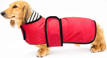 Водонепроникний дощовик для собак Geyecete, регульований, для такс, з світловідбиваючими елементами, червоний, S (довжина спини 36-38 см)