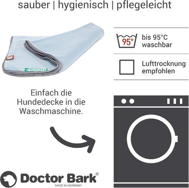 М'яка ковдра для собак Doctor Bark, 100x70 см, блакитна, миюча до 95°C, флісова, Made in Germany