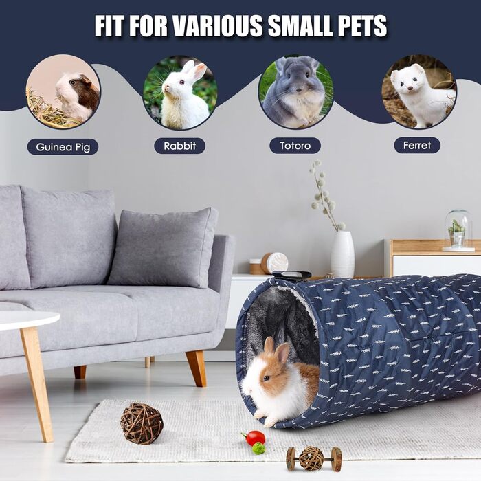 Туннель для морських свинок ONEJU, 2-сторонній, для гри та відпочинку, миючий, з блискавкою, синій