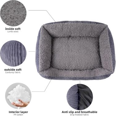 Ортопедичне ліжко для собак середнього розміру TWDEPART, сіре, 89 x 63 см, знімний чохол, антиковзаюче