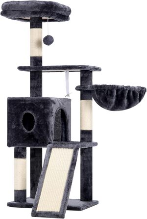 Котячий будиночок Hey-brother Kratzbaum 108 см: багатоярусний котячий комплекс з когтеточками, будиночком, гамаком та іграшками, кольори: рудий/чорний, MPJ007SBR (димно-сірий)