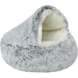 М'яка котяча лежанка-печера з капюшоном, затишна лежанка для котів та кошенят, плюшева, миюча, 60 см