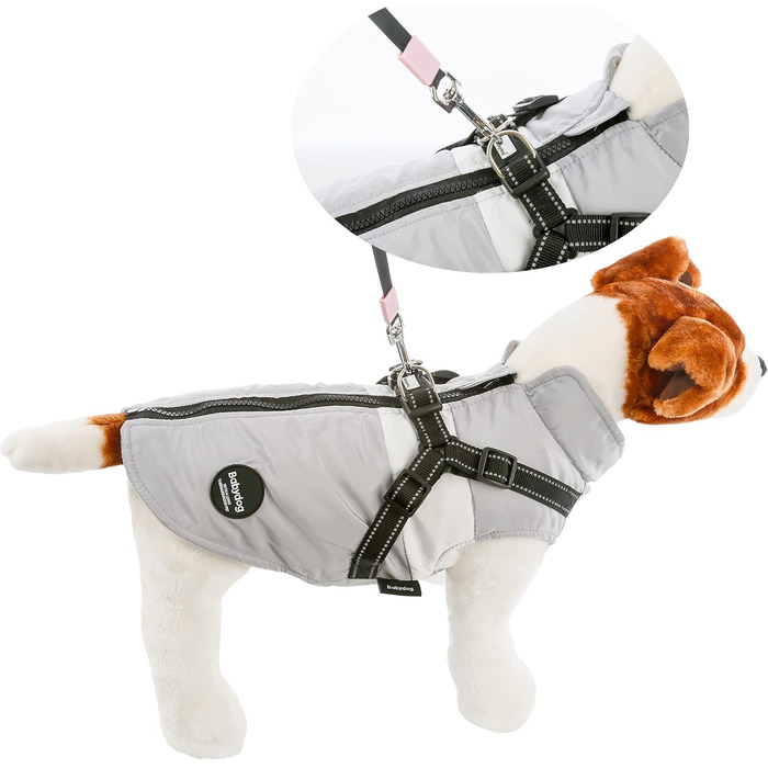 Тепла куртка для собак, зимова жилетка для малих та середніх собак, пуловер для собак, вітронепроникна жилетка з кільцем для повідка, сірий колір, розмір M