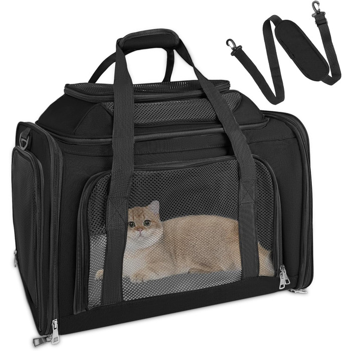 Транспортна сумка для кота/собаки TOFFCAEA, переноска для тварин, складана, чорна, 43 x 28 x 28 см