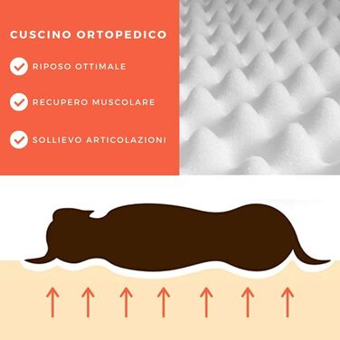 Ортопедична подушка для собак Jump – для відпочинку вашого улюбленця. Знімна та легко пральна наволочка, водовідштовхувальне покриття, Made in Italy