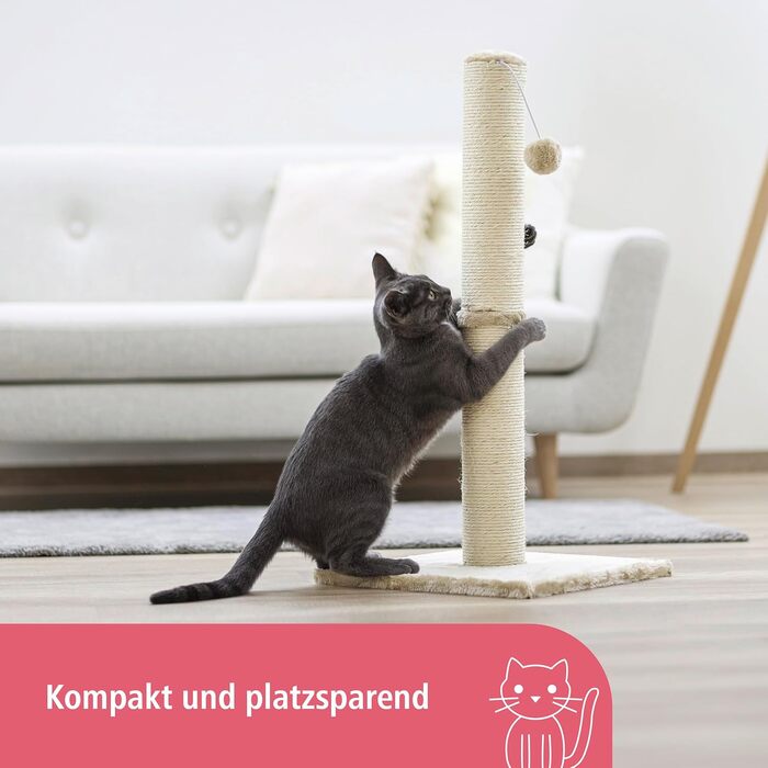 Дряпка для котів Kerbl Opal Maxi: кігтеточка з сизалю, 38x38x78 см, з м'ячиком, для малих та середніх котів