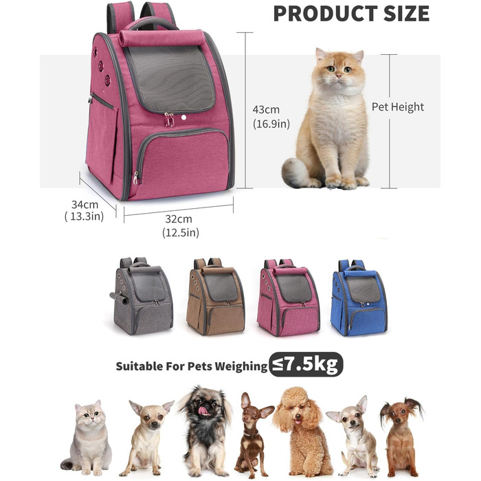 PETCUTE Рюкзак для собак та котів, дихаючий, складний, для подорожей, червоний