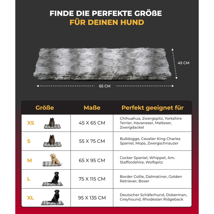 Килимок для собак HS-Hundebett® Shadow, 45x65 см, з антиковзним покриттям, м'який, зручний, для дому, зроблено в Німеччині