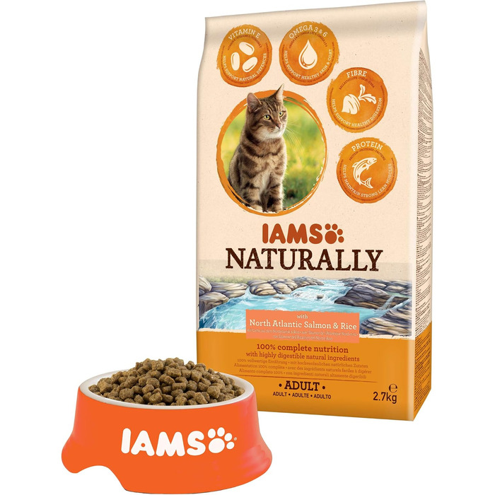 Сухий корм для котів IAMS Naturally з лососем та рисом, 2,7 кг (набір 2 шт)