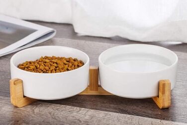 Керамічна миска для собак та котів 2 шт. з підставкою з бамбука, 600 мл, антиковзна, для годування, миска для тварин