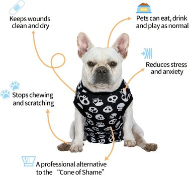 Комбінезон для собак та котів CuteBone Skulls післяопераційний, середній, для захисту ран, SSF05M-DE