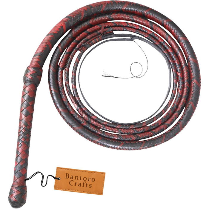 Бантаро Крафтс: Батогом з кенгурячої шкіри, чорно-чорний, важкий батіг для биків, 16 плетінь, шкіряний живіт та внутрішнє шкіряне наповнення, гучний, ударний, 1,8 метра (6 футів)