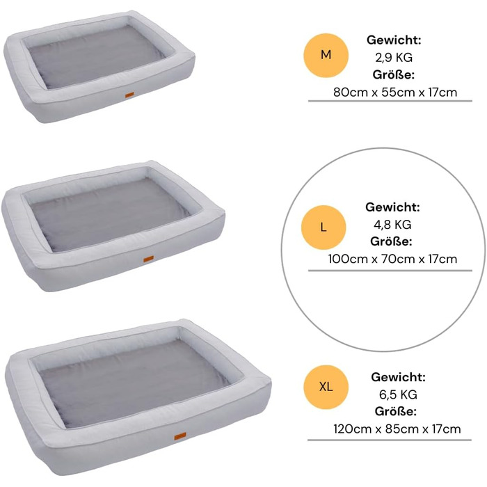 Ортопедичне ліжко для собак Rio, сірого кольору, 100x70x17 см, XL, з Memory Visco-матрацом, нековзне, миється, для великих собак до 35 кг