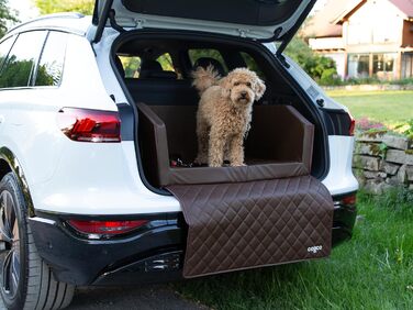 CopcoPet Автомобільне ліжко для собак, 100x90x38 см, штучна шкіра, захист багажника, водовідштовхувальне, стійке до подряпин, з захисним покриттям, для подорожей (Колір: Коричневий)