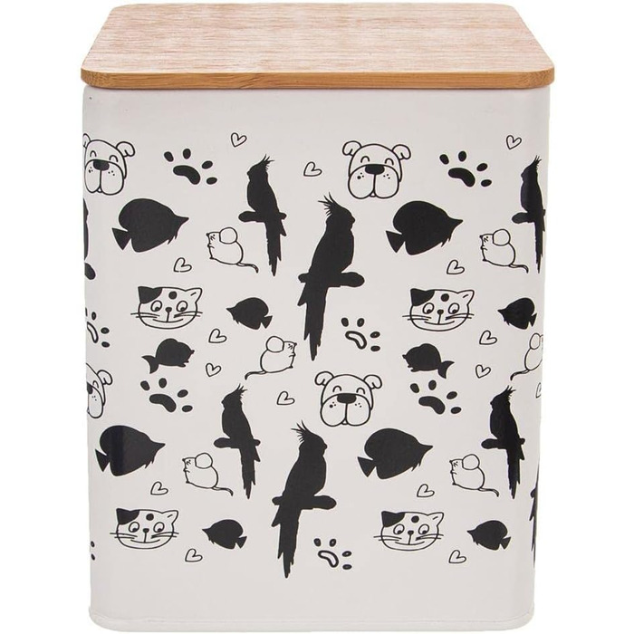 Контейнер для корму Orion Group з бамбуковим кришками - металевий для собак та котів, 14x14x17 см