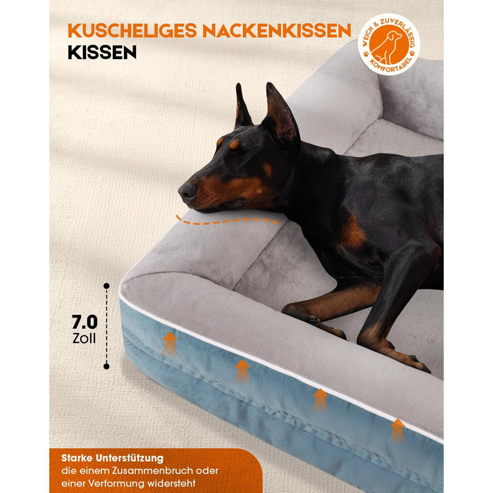 Ортопедичне ліжко для собак XL, кошик для собак, що можна прати, з піною у формі яйця, водонепроникне ліжко для собак з неслизьким дном та чотиристоронньою подушкою (91x61x18 см, блакитне)