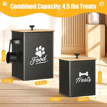 Контейнери для собачого ласощів 2 шт., Металеві контейнери для корму для собак з герметичними кришками, Чорний, 24 × 18 × 24,5 см