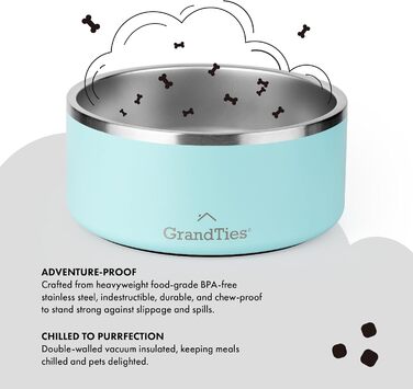 Миска для собак і котів GrandTies з нержавіючої сталі, гравіруванням, BPA-free, ізольована, велика, міцна, нековзка, герметична, для вулиці, 1890 мл, зелена