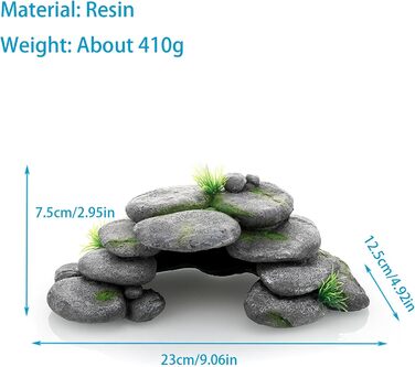 Печера для акваріума Bebochoi, декор для акваріума великий, печерна декорація з зеленою травою, аксесуари для черепах, для риб та креветок, укриття, декор з гірського каменю, 23 x 12.5 x 7.5 см