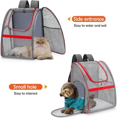 Рюкзак-переноска для котів і собак ALLSOPETS, червоний, з внутрішнім повідцем та килимком