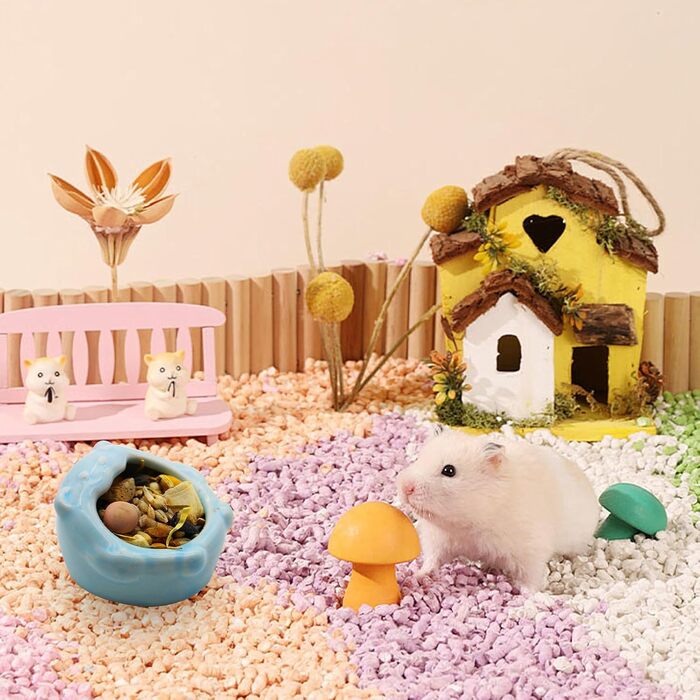 Миска для тварин LuckyOpt з кераміки для хом'яків, легко миється, проти перекидання, годівниця та поїлка для дрібних тварин, хом'яків, морських свинок, кроликів, їжаків, зелена (блакитна)