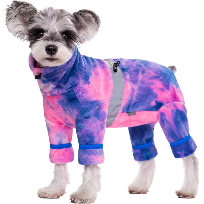 Піжама для собак з полярного флісу, тепла куртка та светр для маленьких та середніх собак, зимовий одяг для чотирилапих (X-Small, Батик-фіолетовий)
