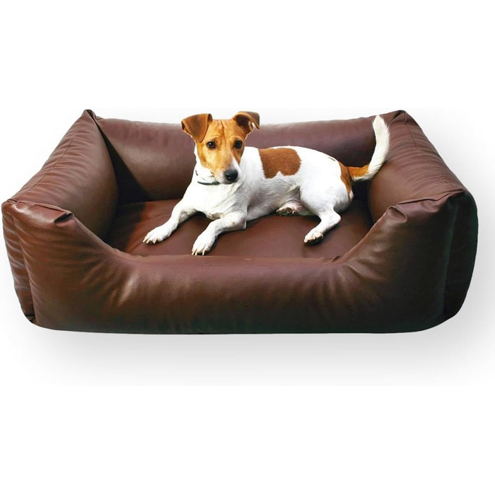 Водонепроникне ліжко для собак 4L Textil Mario з штучної шкіри, корзина для собак, ліжко для великих і середніх собак, собаче ліжко XXL (120x90 см, Коричневе)