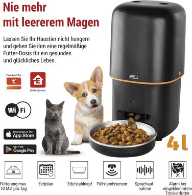 Розумний автоматичний годівниця для котів та собак EMOS GoSmart 4 л з Wi-Fi, керуванням через додаток та таймером - чорна