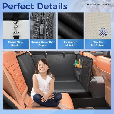 Подовжувач для заднього сидіння автомобіля для собак – чохол на сидіння з PU-шкіри, міцний, 100% водонепроникний, стійкий до подряпин та ковзання, підходить для автомобілів та SUV (витримує 180 кг), великий, чорний