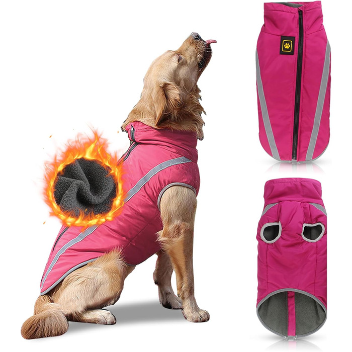 Водонепроникний теплий зимовий одяг для собак середніх та великих порід PETCUTE (3XL, обхват грудей 67 см, обхват спини 50 см) Рожевий