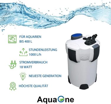 Зовнішній акваріумний фільтр AquaOne HW-302, 1000 л/год, для акваріумів до 400 л, з фільтруючими матеріалами, для прісної та морської води