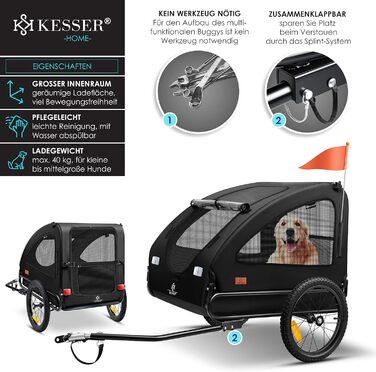 KESSER® Будиночок-перевозка для собак Боксер 2-в-1, великий (250л), чорний. З прапорцем та сумкою, 600D Oxford Canvas, складна конструкція SmartSpace