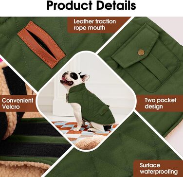 Зимовий теплий одяг для собак: куртка з флісу, підходить для чихуахуа та такс, з отвором для повідка, зелена, XS