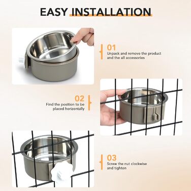 Набір мисок для води та корму для собак Joyoldelf 2-в-1, 13 см, 600 мл, підвісні, з нержавіючої сталі та пластику, для собак, котів та інших дрібних тварин