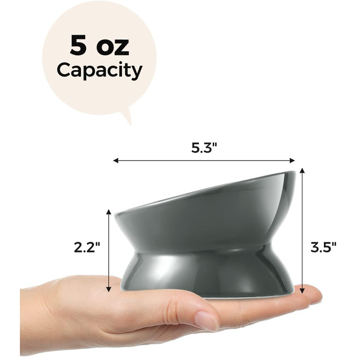 Підвищений годівниця для котів LoeJan, 142 мл, кераміка, анти-блювотна, для захисту хребта, підходить для котів, маленьких собак та кошенят, сірий колір, 1 шт.