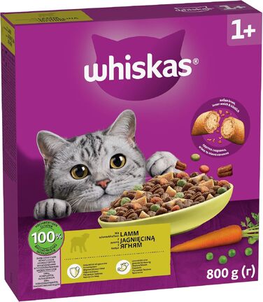 Сухий корм для дорослих котів WHISKAS з ягнятиною, набір 5 x 800 г