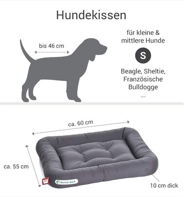 Ортопедична подушка для собак Doctor Bark, 60x55 см, сіра, 95°C, міцна та зручна