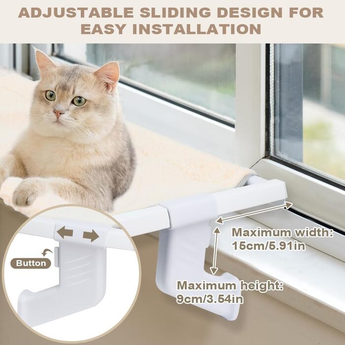 Крісло-гамак для котів на вікно, 68x34.5 см. Гамак для котів, ліжко для котів, гамак для котів на підвіс, зручне місце для відпочинку для великих котів до 25 кг