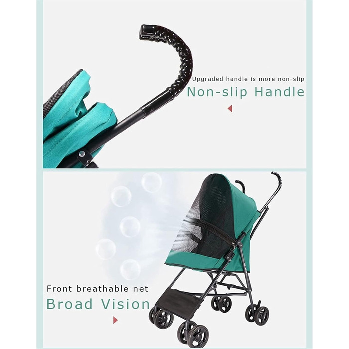 Легкий візок для собак та котів до 10 кг, чорний: дихаючий, без встановлення, з парасолькою