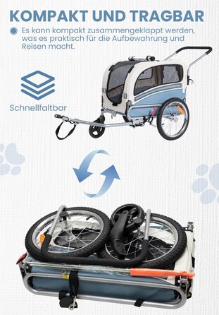 Причеп для собак SEPNINE® 2-в-1 для велосипеда та джоггінгу, блакитний (до 30 кг)