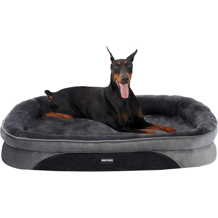 Ортопедичне ліжко для собак, собаче ліжко-софа з валиком для шиї, кошик для собак з неслизьким дном, знімне та пральне, для великих собак, 122 x 90 x 19 см, темно-сірий