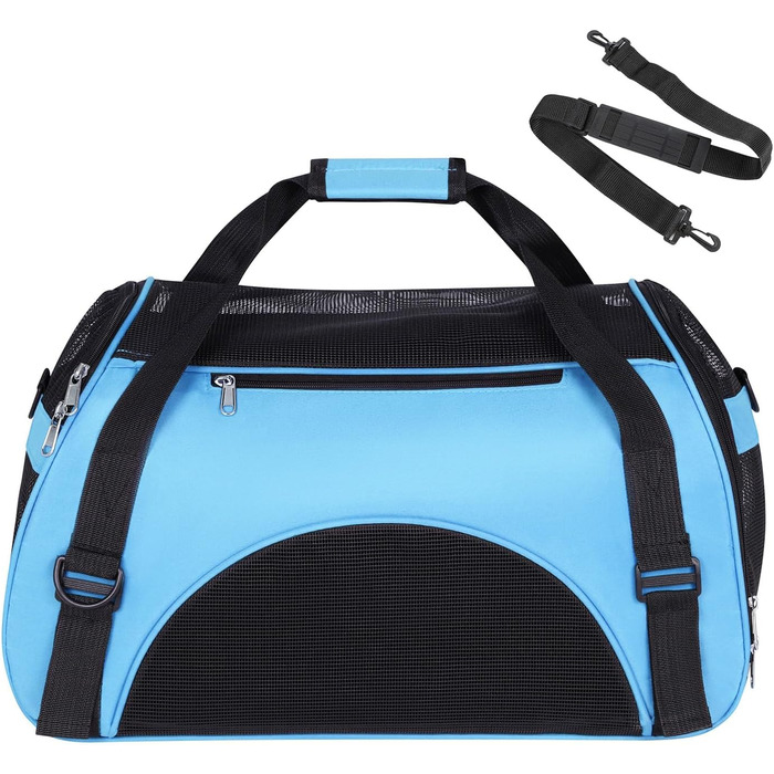 Транспортна сумка для собак і котів, складна, з регульованим плечовим ременем, дихаюча сітка, 50 x 26 x 33 см, блакитна